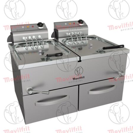 Movilfrit Freidora Eléctrica doble de agua-aceite con mueble y cabezal móvil; Modelo FH 10+10 230; Código 107308