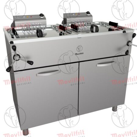 Movilfrit Freidora Eléctrica doble de agua-aceite con mueble y cabezal móvil; Modelo FH 35+35 400; Código 107320