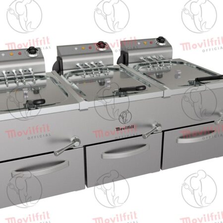 Movilfrit Freidora Eléctrica triple y cabezal móvil con mueble; Modelo FAH 10+10+10 230; Código 156250