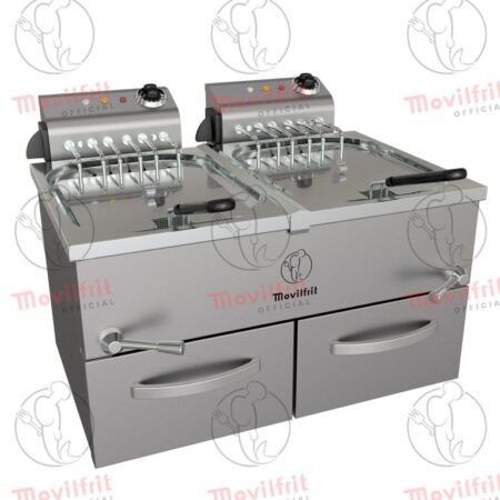 Movilfrit Freidora Eléctrica doble de alto rendimiento y cabezal móvil con mueble; Modelo FAR 10+10 400; Código 157310